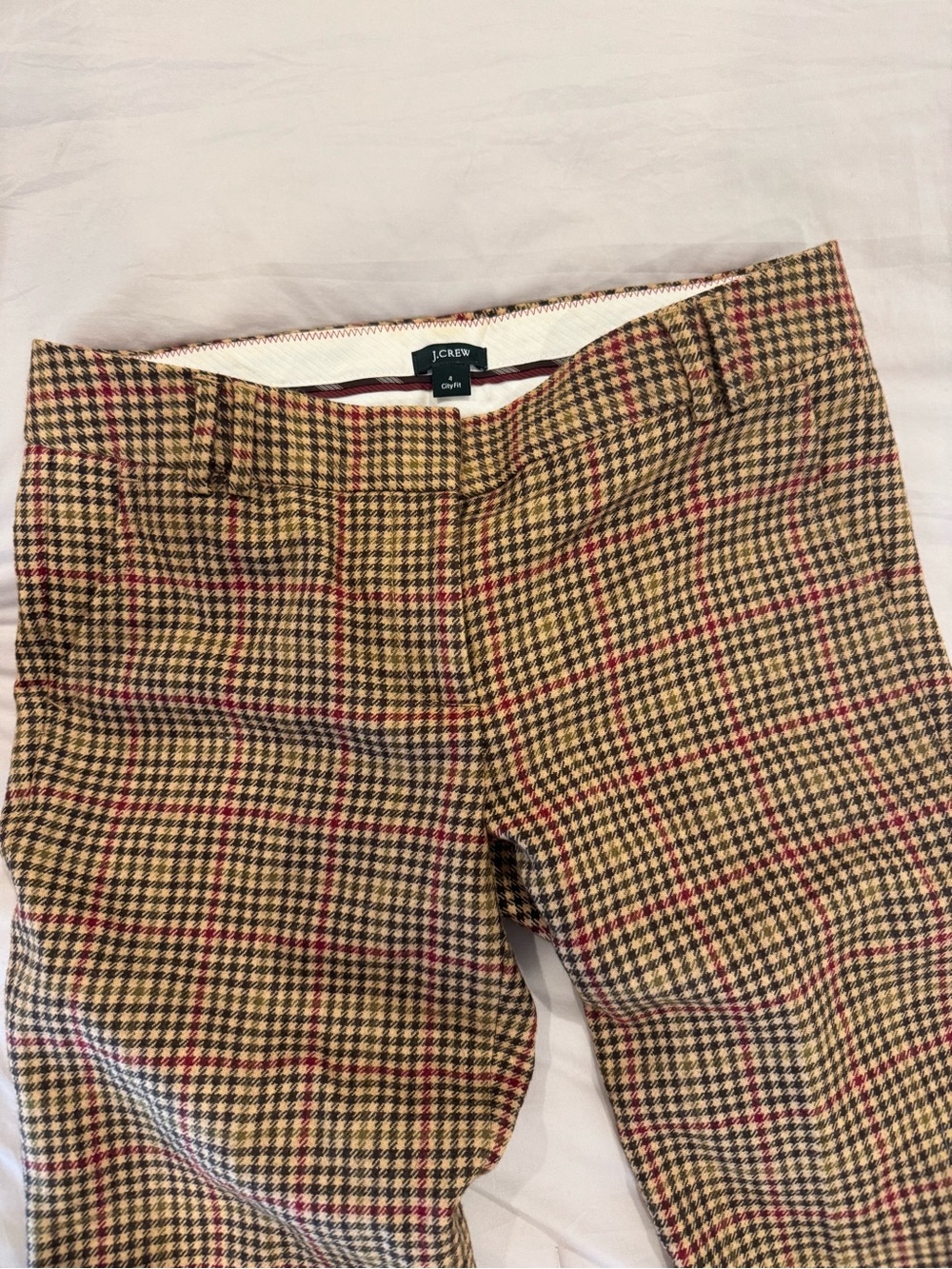 J. Crew Womens Tan and Red Plaid Wool trouser pants